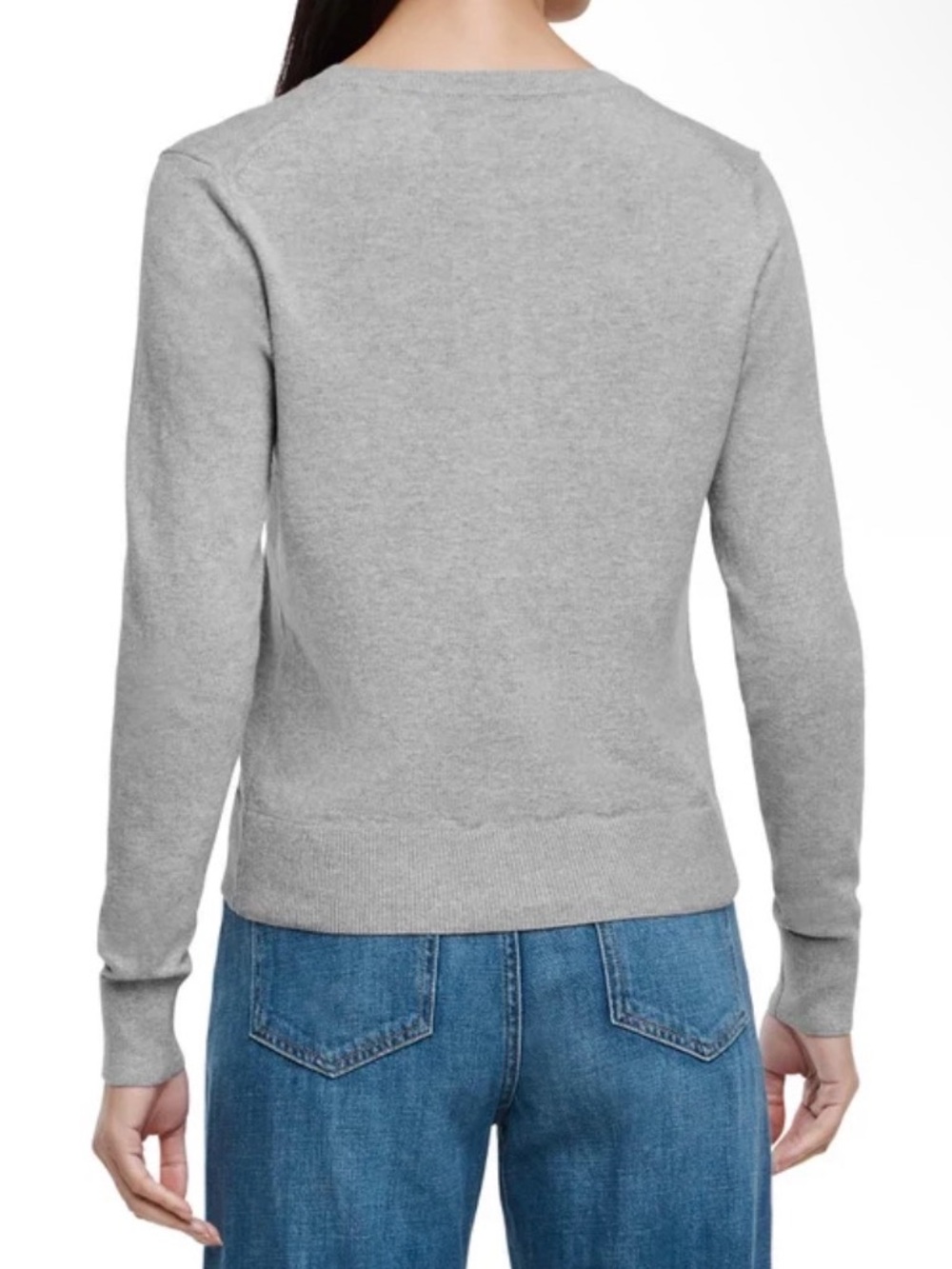 GAP Light Gray Button-Front Crewneck Cardigan Sz L - Picture 4 of 5